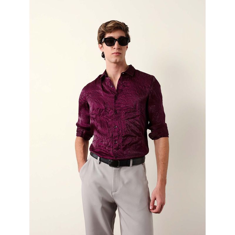 THE BEAR HOUSE Purple Viscose Regular Shirt (S)