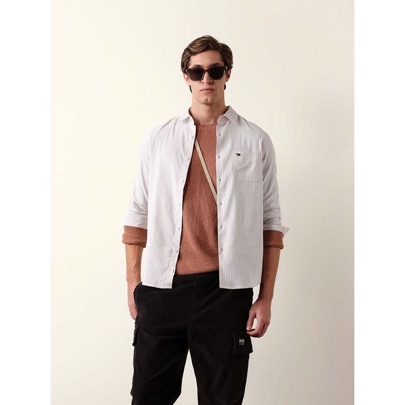 THE BEAR HOUSE Beige Cotton Slim Shirt (M)