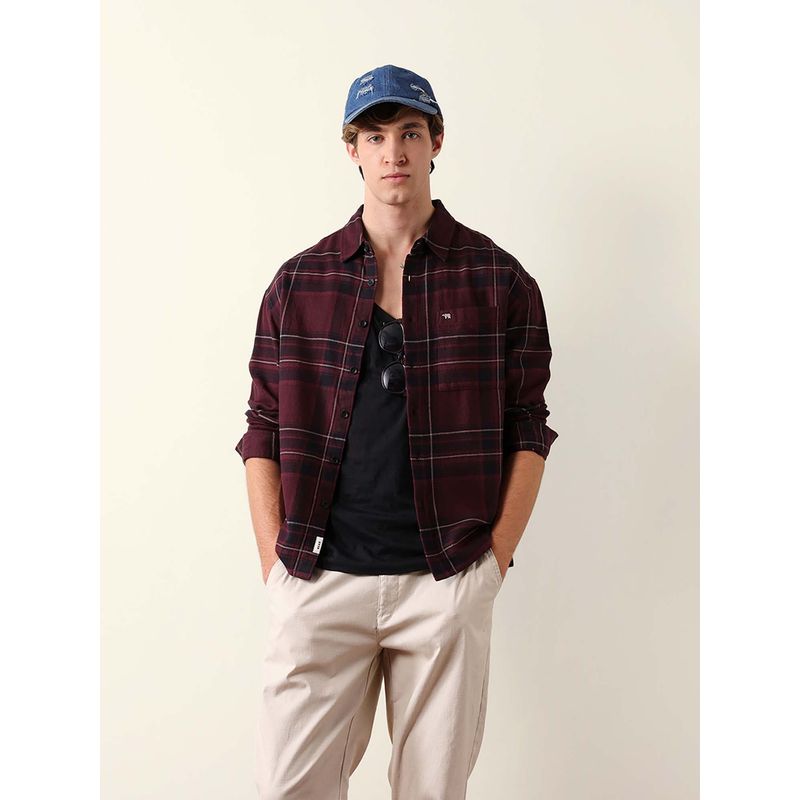 THE BEAR HOUSE Maroon Cotton Oversized Shirt (M)