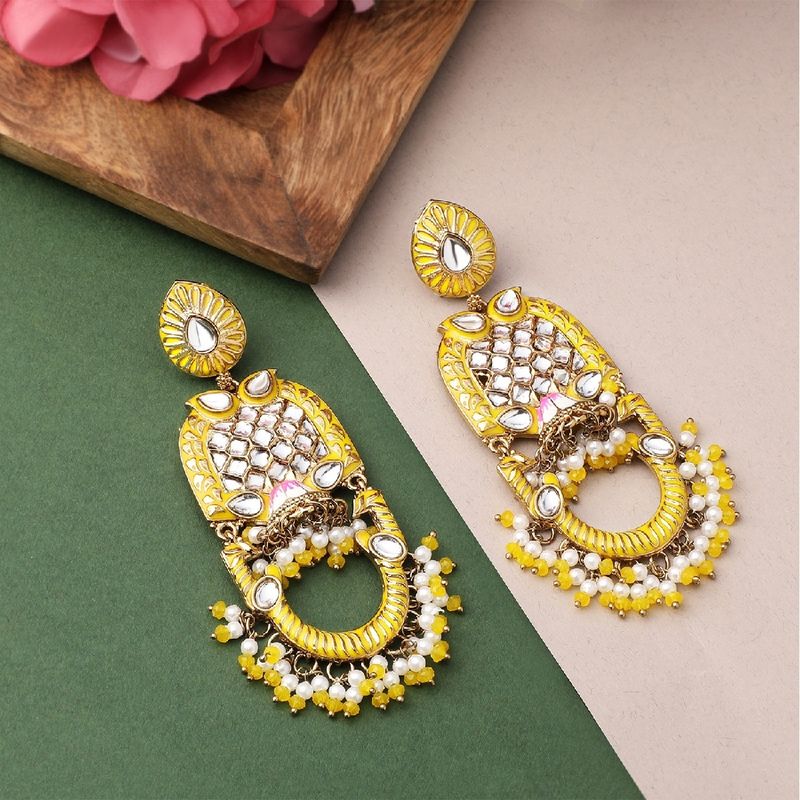 Yellow meenakari earrings clearance