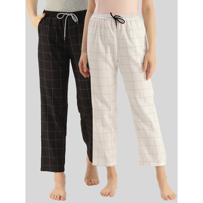 Kryptic Womens Black & White Cotton Check Lounge Pajamas (Pack of 2) (M)