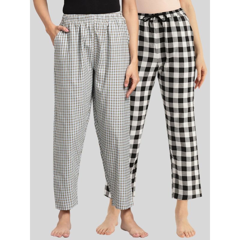 Kryptic Womens Blue & Black Cotton Check Lounge Pajamas (Pack of 2) (M)