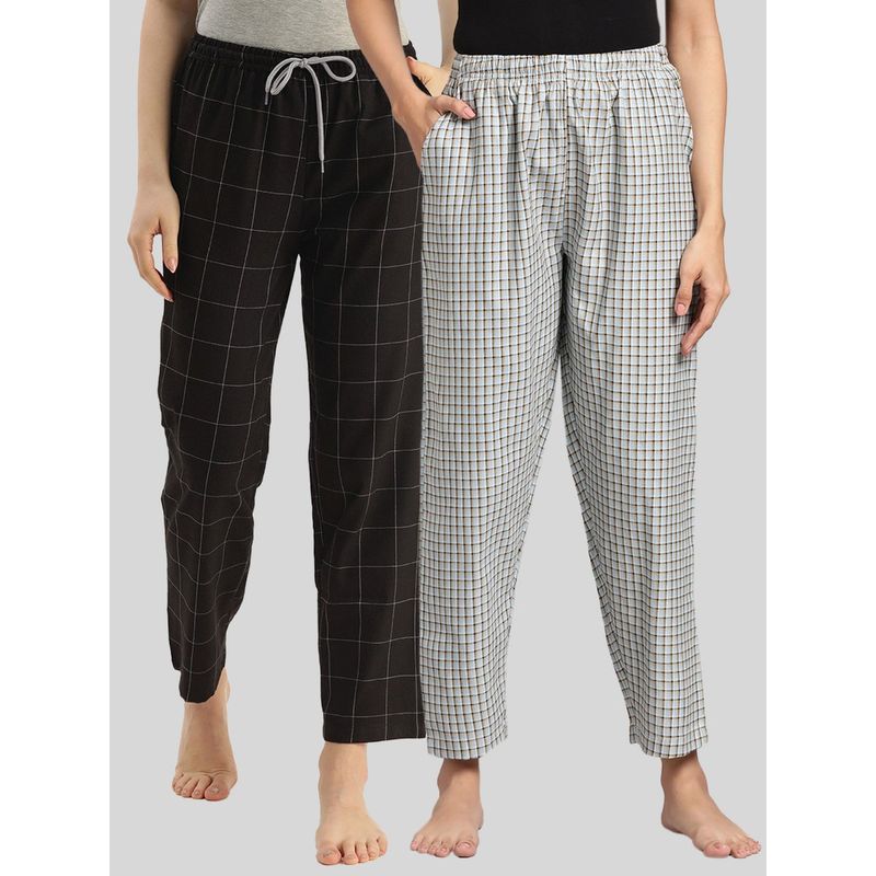 Kryptic Womens Blue & Black Cotton Check Lounge Pajamas (Pack of 2) (M)