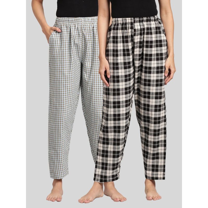 Kryptic Womens Blue & Black Cotton Check Lounge Pajamas (Pack of 2) (M)