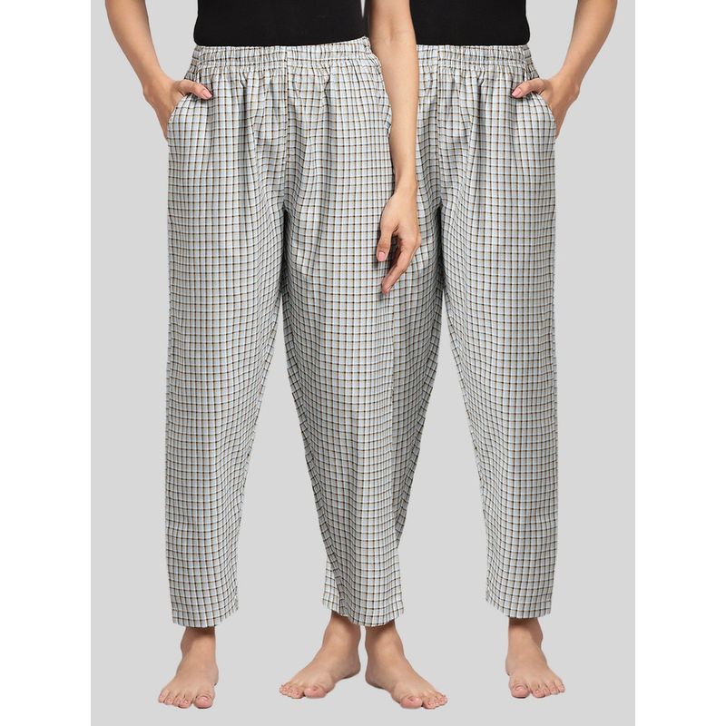 Kryptic Womens Blue Cotton Check Lounge Pajamas (Pack of 2) (M)