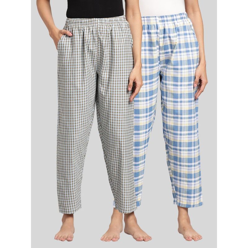 Kryptic Womens Blue Cotton Check Lounge Pajamas (Pack of 2) (2XL)