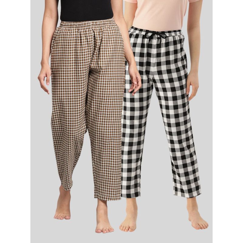 Kryptic Womens Brown & Black Cotton Check Lounge Pajamas (Pack of 2) (XL)