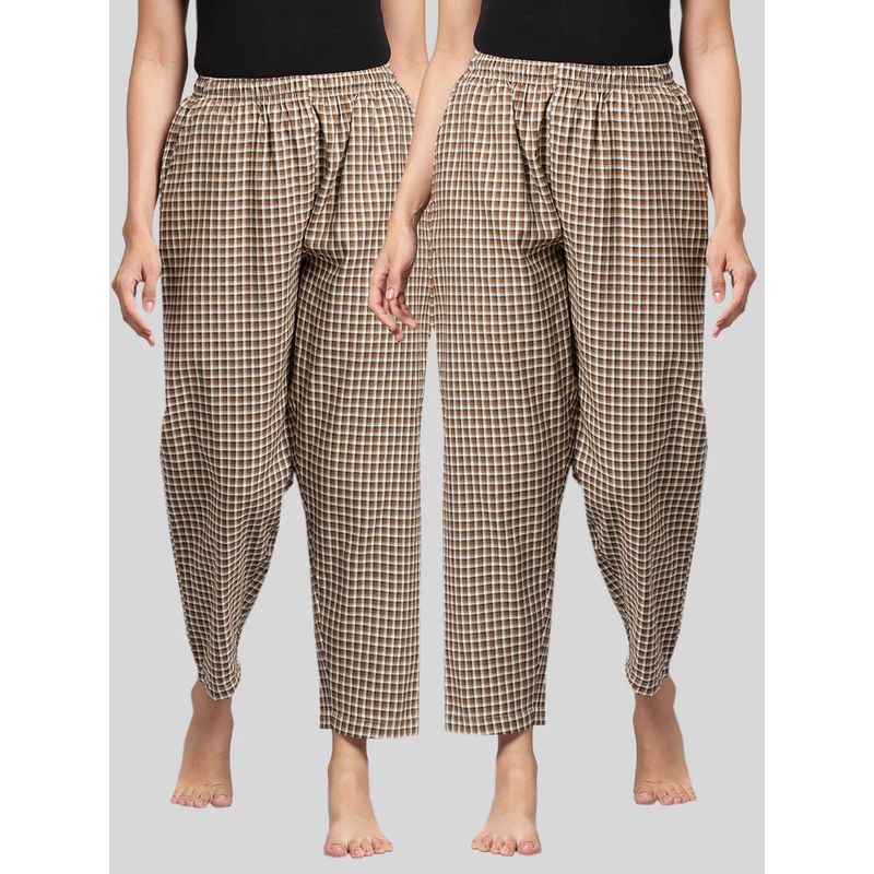 Kryptic Womens Brown Cotton Check Lounge Pajamas (Pack of 2) (M)