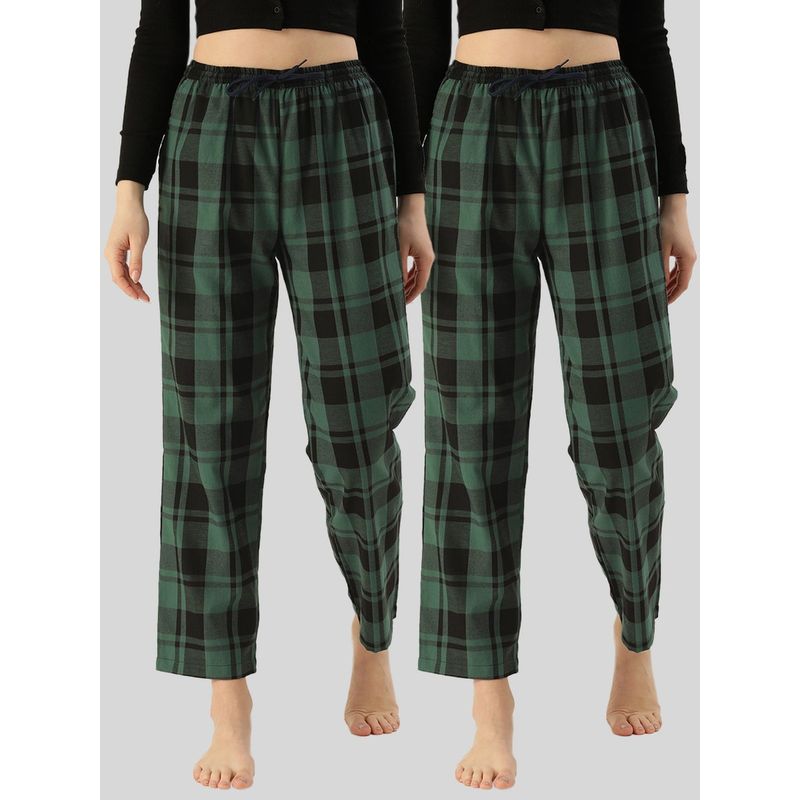 Kryptic Womens Green & Cotton Check Lounge Pajamas (Pack of 2) (M)