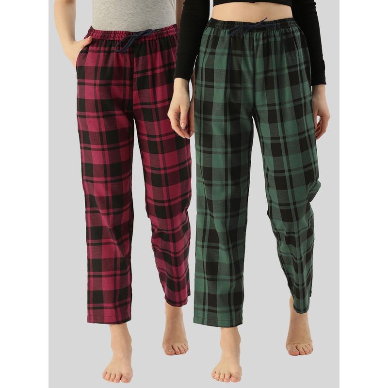 Kryptic Womens Maroon & Green Cotton Check Lounge Pajamas (Pack of 2) (2XL)
