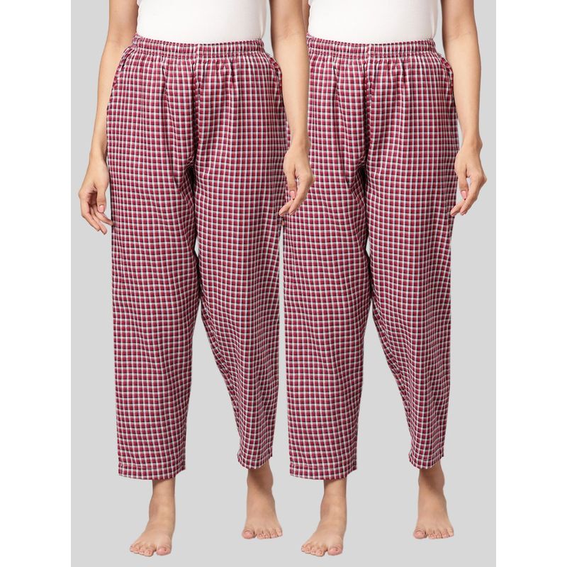 Kryptic Womens Maroon Cotton Check Lounge Pajamas (Pack of 2) (M)