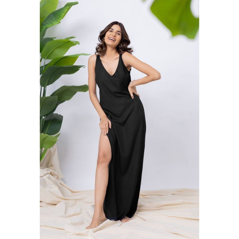 AOBA Black Beachwear Cover-Up Dress (S)