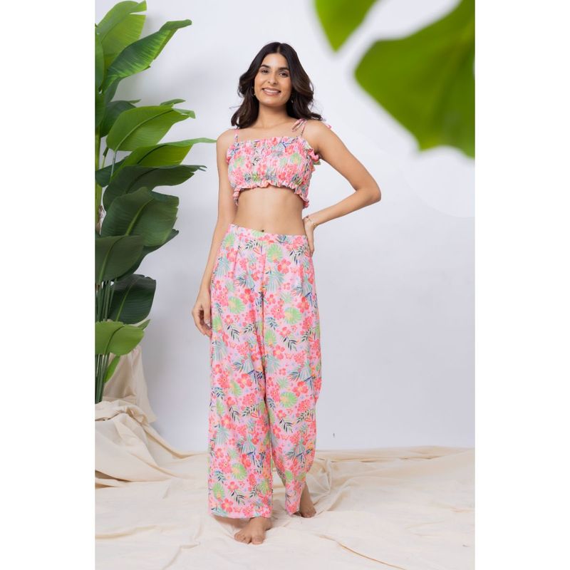 AOBA Womens Pink Floral Beachwear Co-Ord (Set of 2) (S)