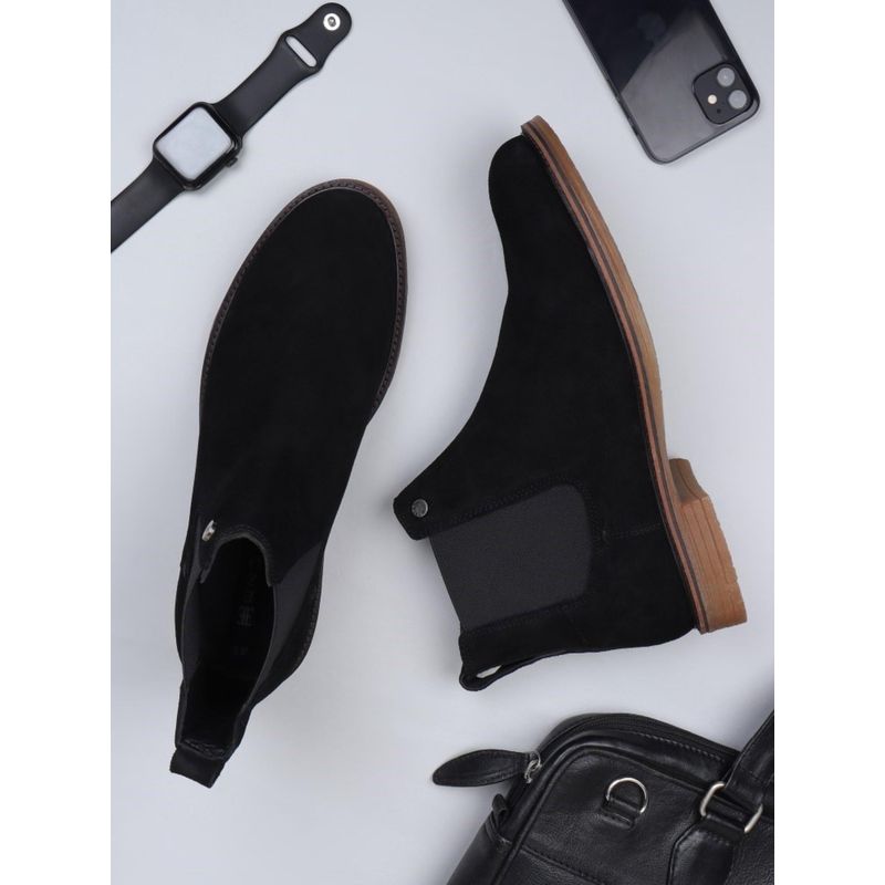 EZOK Men Leather Slip on with Elastic Snuff Black Chelsea Boots (EURO 40)
