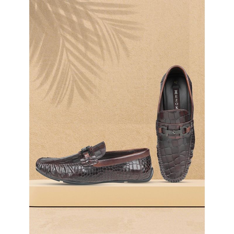 EZOK LS-5 Men Dark Brown Genuine Leather Loafers (UK 7)