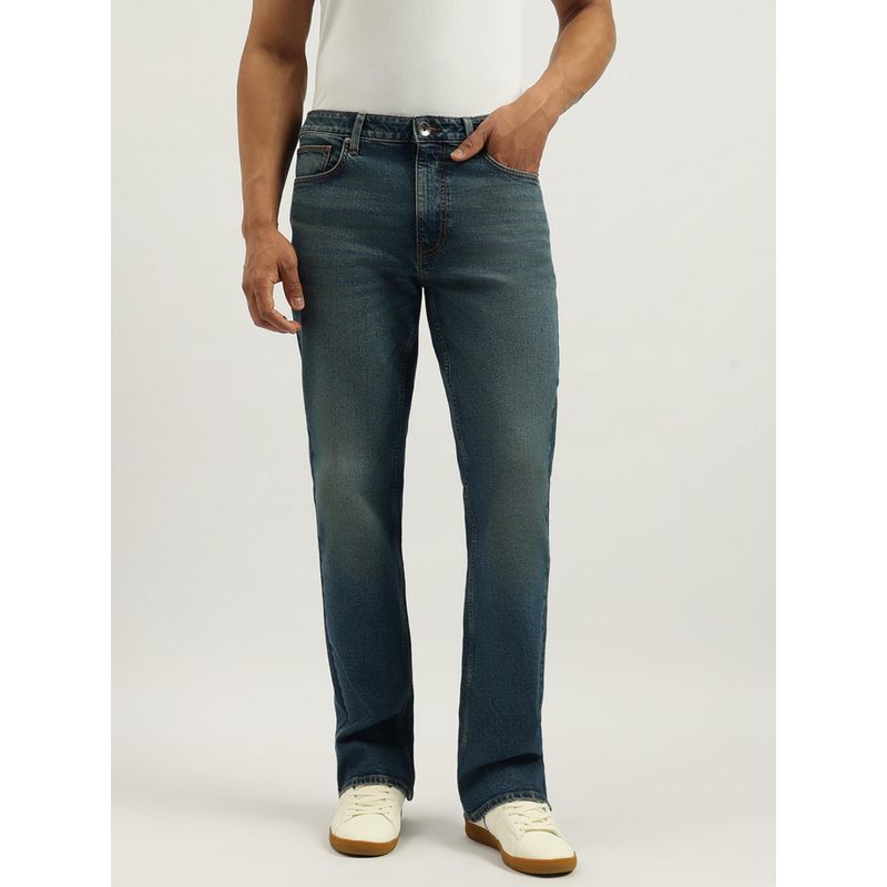 United Colors of Benetton Mens Blue Solid Boot Leg Fit Jeans (32)