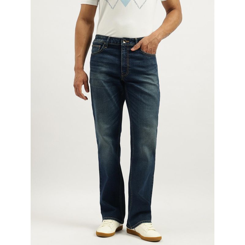 United Colors of Benetton Mens Blue Solid Boot Leg Fit Jeans (34)