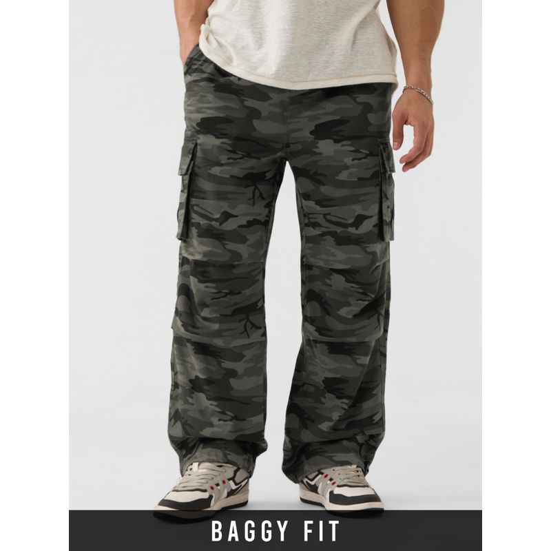 The Souled Store Originals Baggy Fit: Men Grey Camouflage Trouser (XL)
