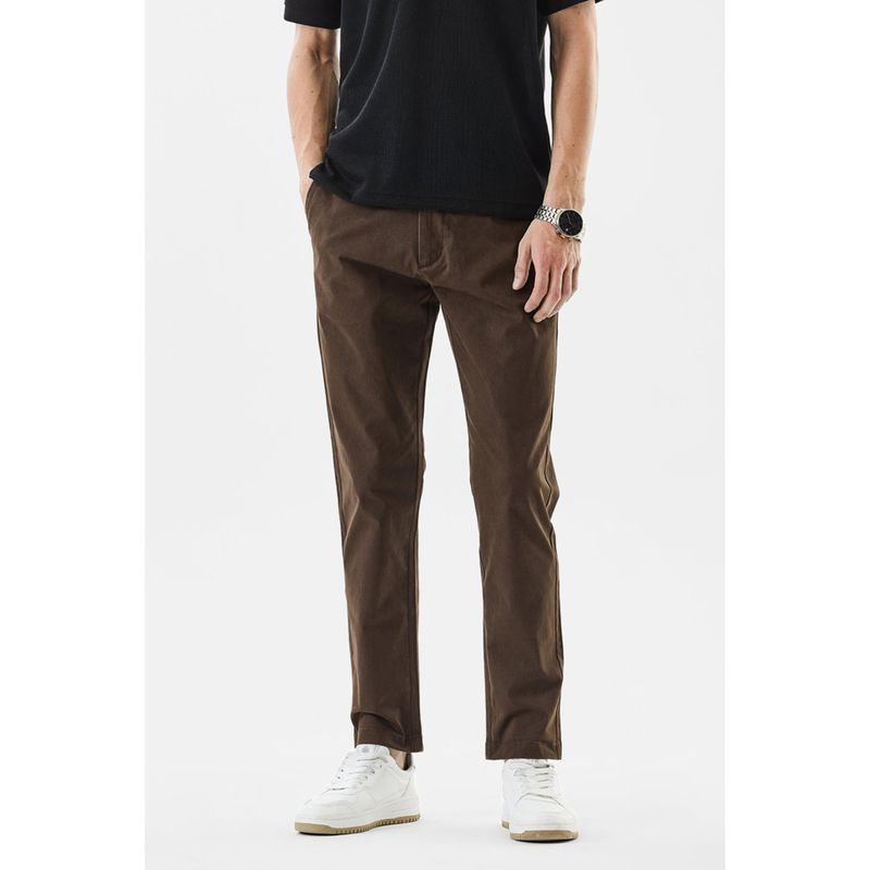 Snitch Mens Brown Solid Slim Casual Chinos (32)