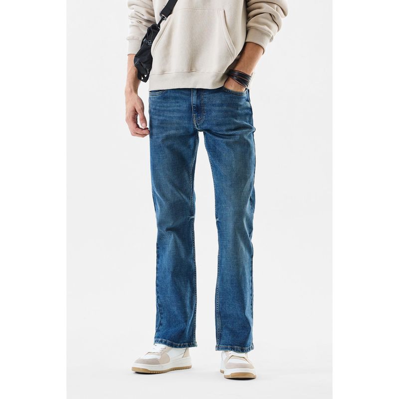 Snitch Mens Blue Washed Bootcut Casual Jeans (36)