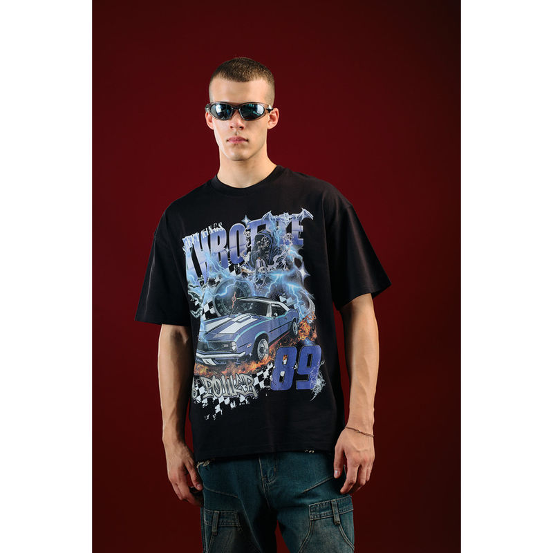 Bonkers Corner Throttle 89 Oversized Black T-shirt For Men (S)