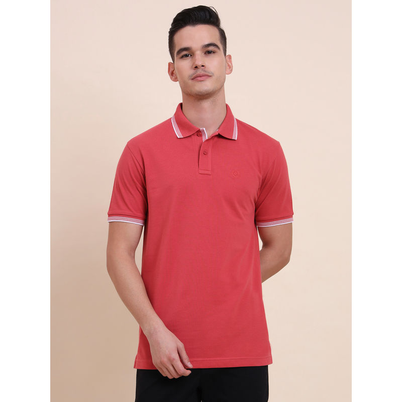 Greenfibre Red Solid Slim Polo T-Shirt (38)