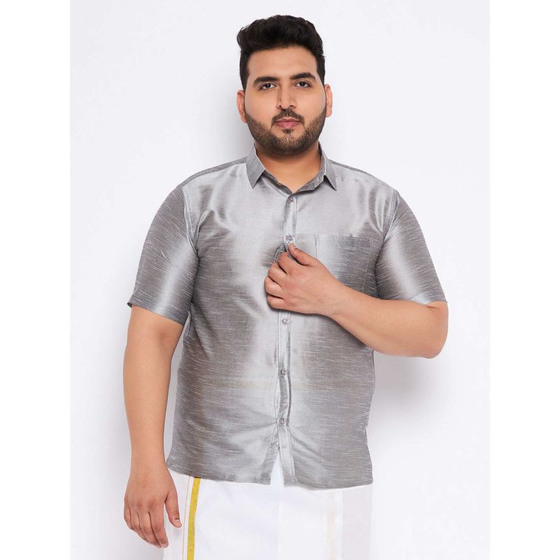 Vastramay Plus Mens Grey Silk Blend Ethnic Shirt (46)