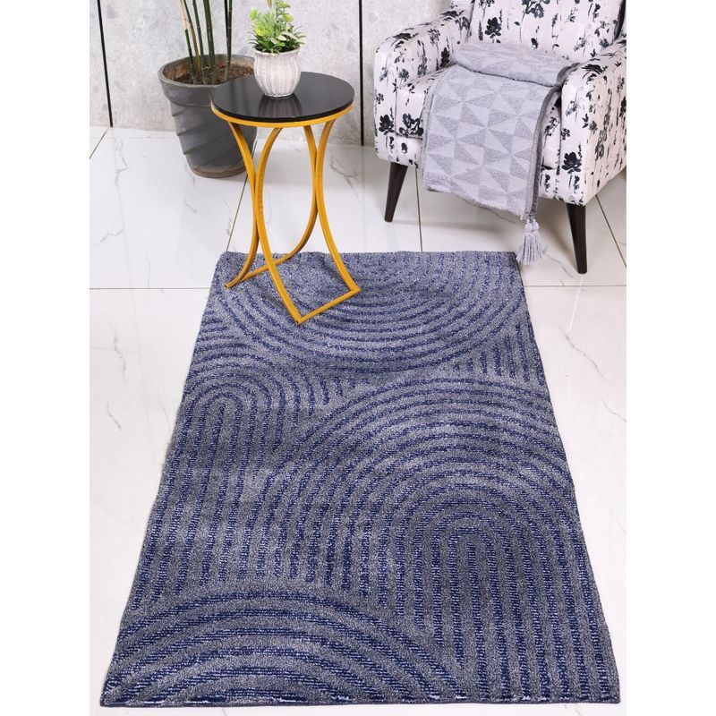 Saral Home Easy Living Navy Blue Oval Modern Soft Pile Carpet (90 x 150 cm)