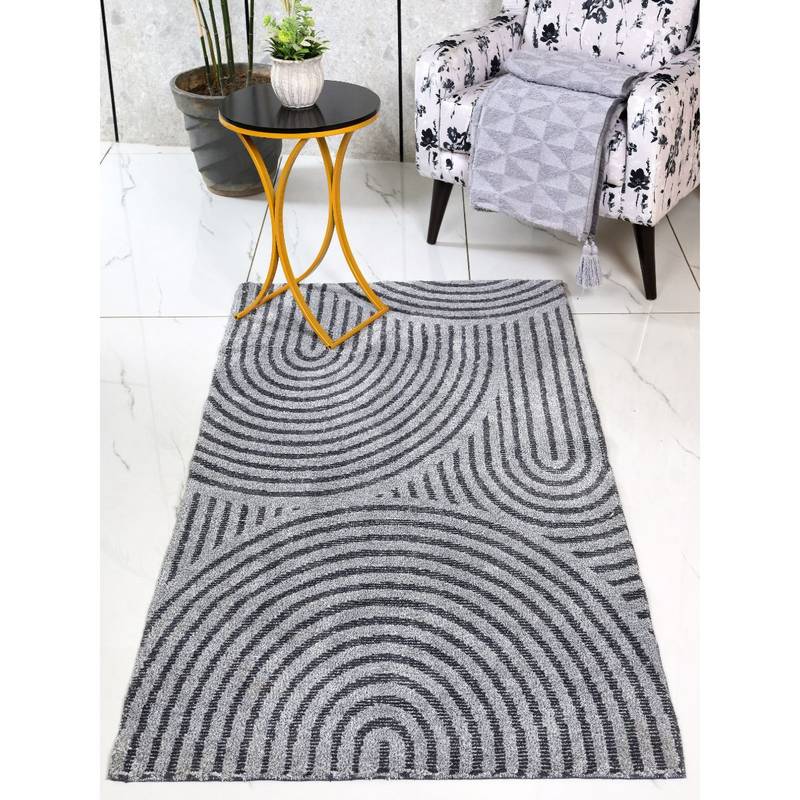 Saral Home Easy Living Grey Oval Modern Soft Pile Carpet (90 x 150 cm)