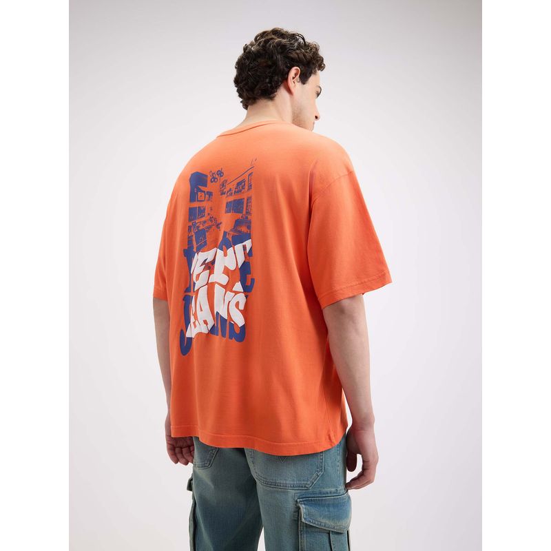 Pepe Jeans Men's Orange Back Print Short Sleeve Oversized T-shirt (XL)
