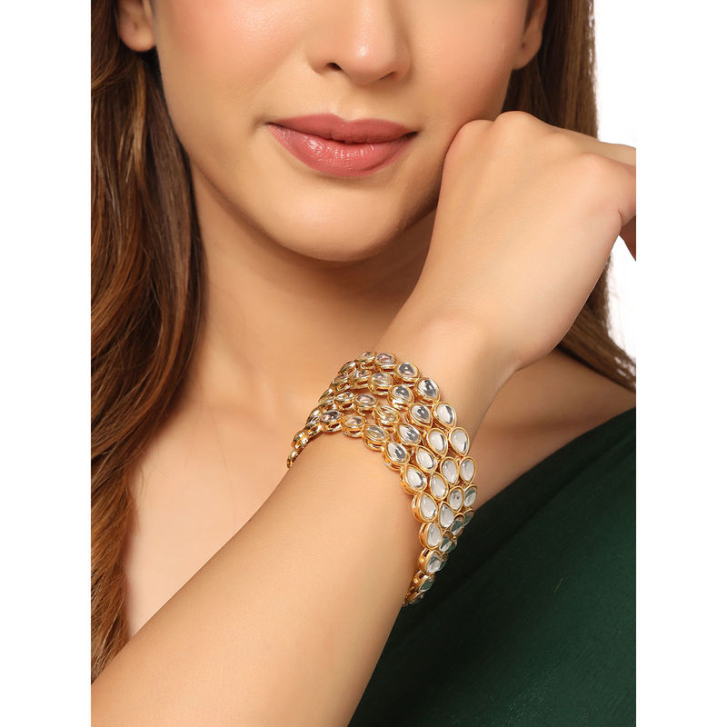 NVR Womens Gold-Plated Kundan Studded Traditional Bangles (Pack of 4) (2.6)