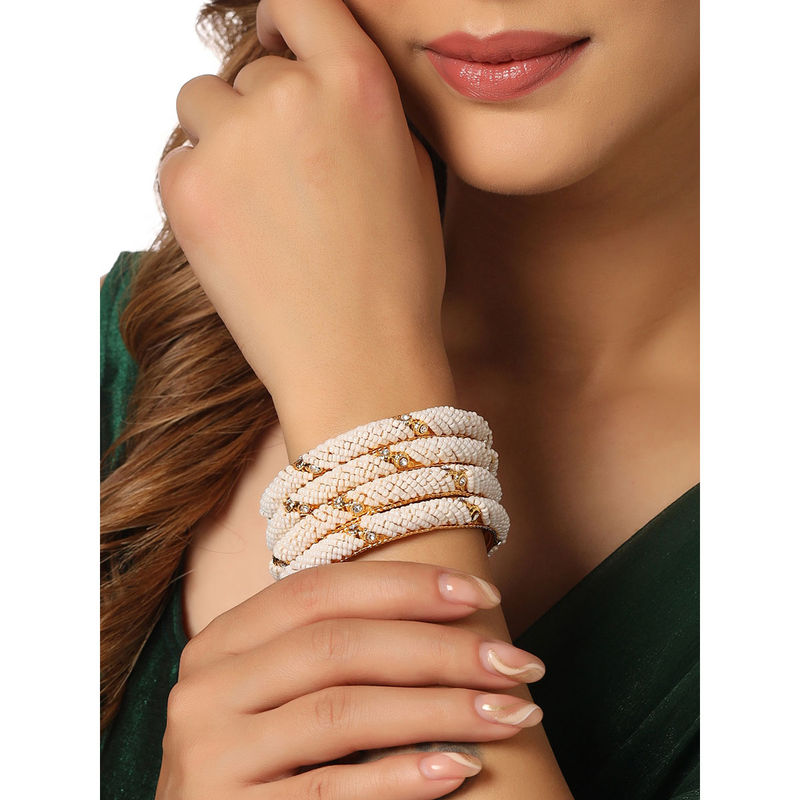 NVR Womens Gold-Plated Traditional Pearls Beaded Bangles (Pack of 4) (2.6)