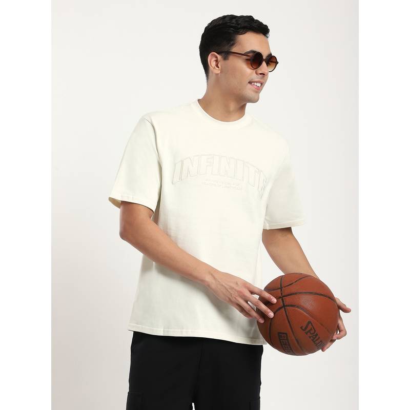 R&B Men Ivory Crew Neck Half Sleeves T-Shirt (XL)