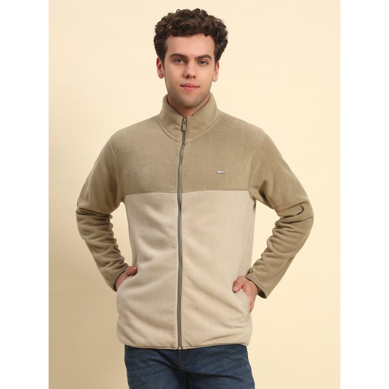 Cantabil Men Beige High Neck Full Sleeves Sweatshirt (M)