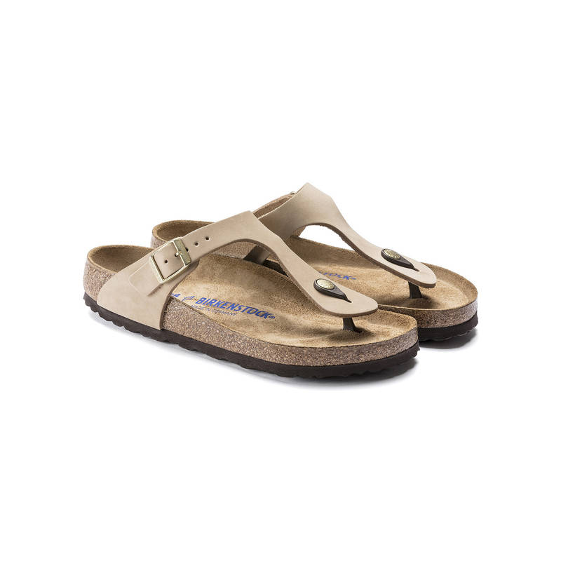 Birkenstock Gizeh Soft Footbed Women Beige Nubuck Leather Sandals (EURO 36)