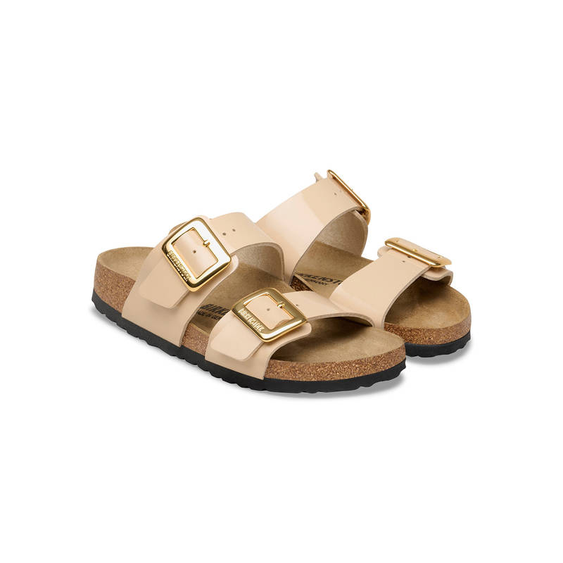 Birkenstock Sydney Cushion Buckle Women Beige Birko-Flor Two Strap Sandals (EURO 35)