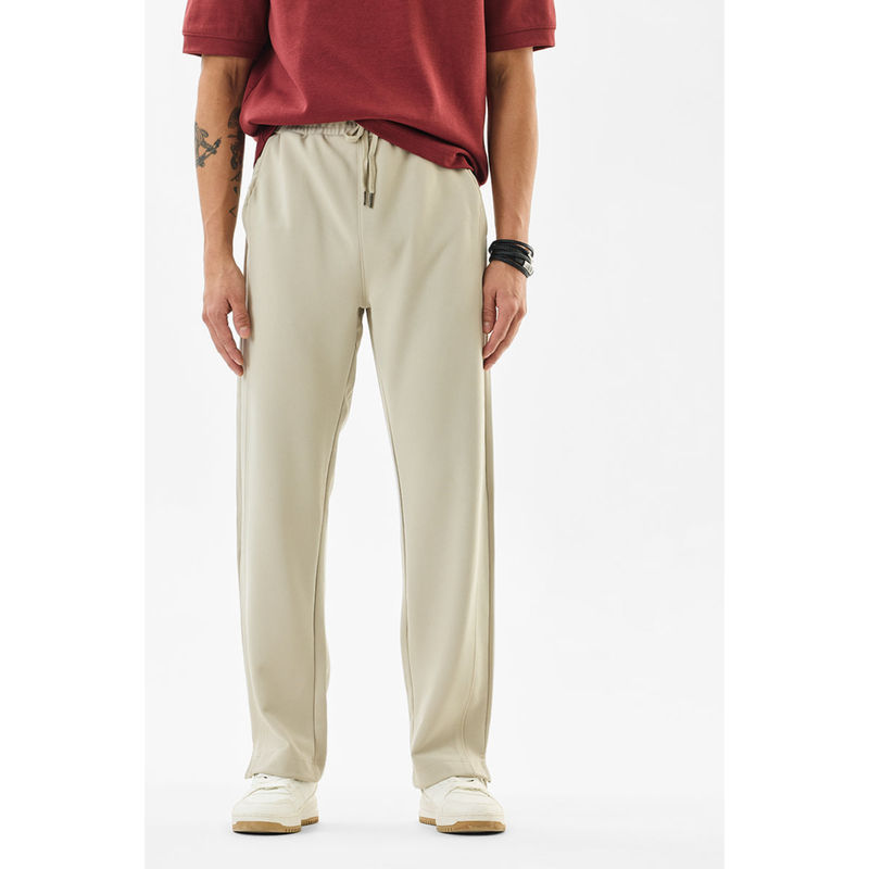 Snitch Men Cream Plain Relaxed Casual Trouser (34)