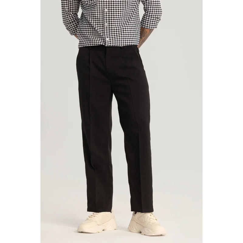 Snitch Men Black Plain Relaxed Formal Trouser (36)