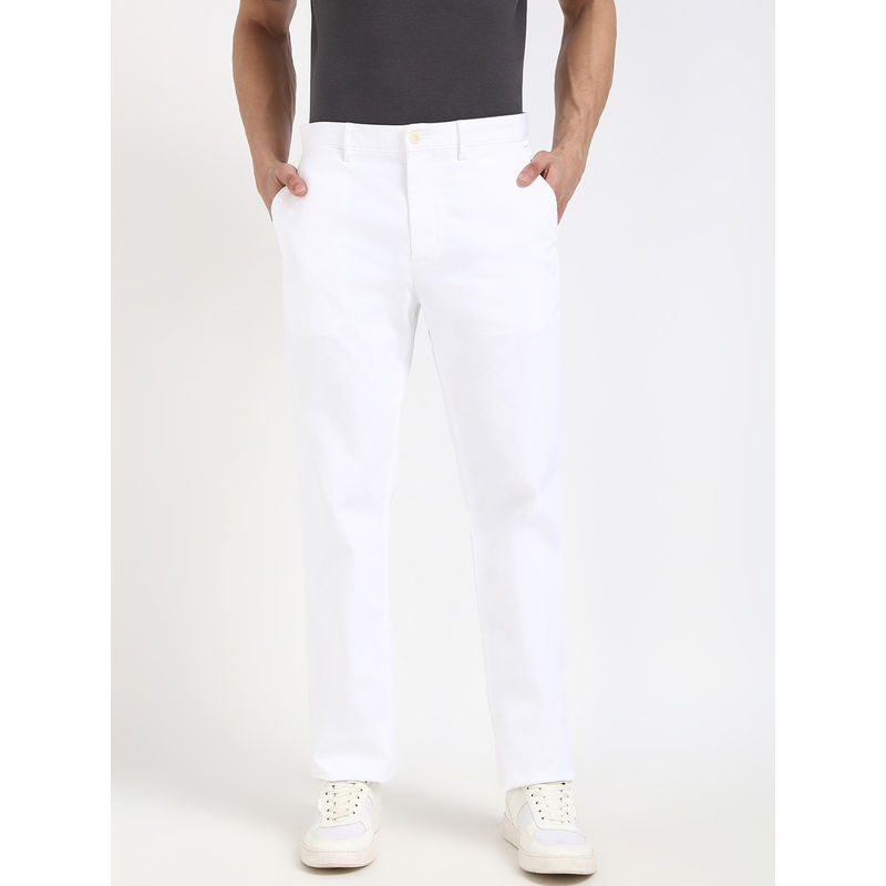 Tommy Hilfiger White Straight Fit Solid Mid Rise Chinos (36)