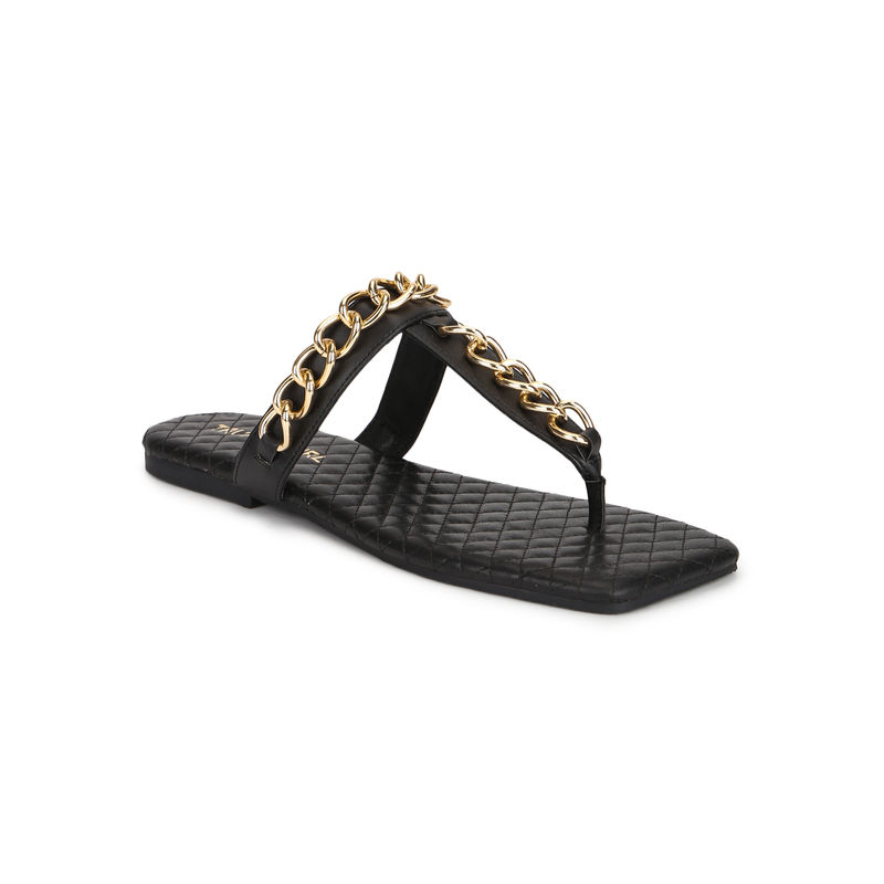 Truffle Collection Pu Flip Flops With Gold Chain - UK 3