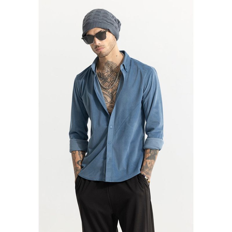Snitch Suede Velvet Blue Shirt (M)