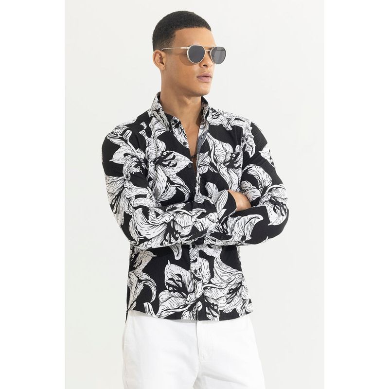Snitch Hibiscus Burst Black Seersucker Shirt (M)