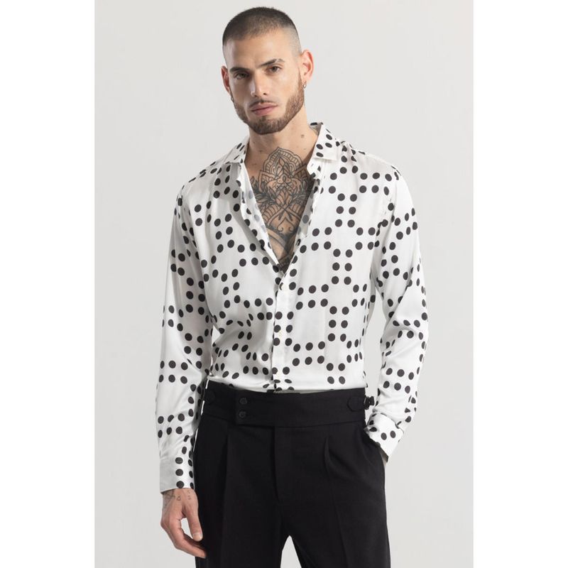 Snitch Dotique White Silky Satin Shirt (L)