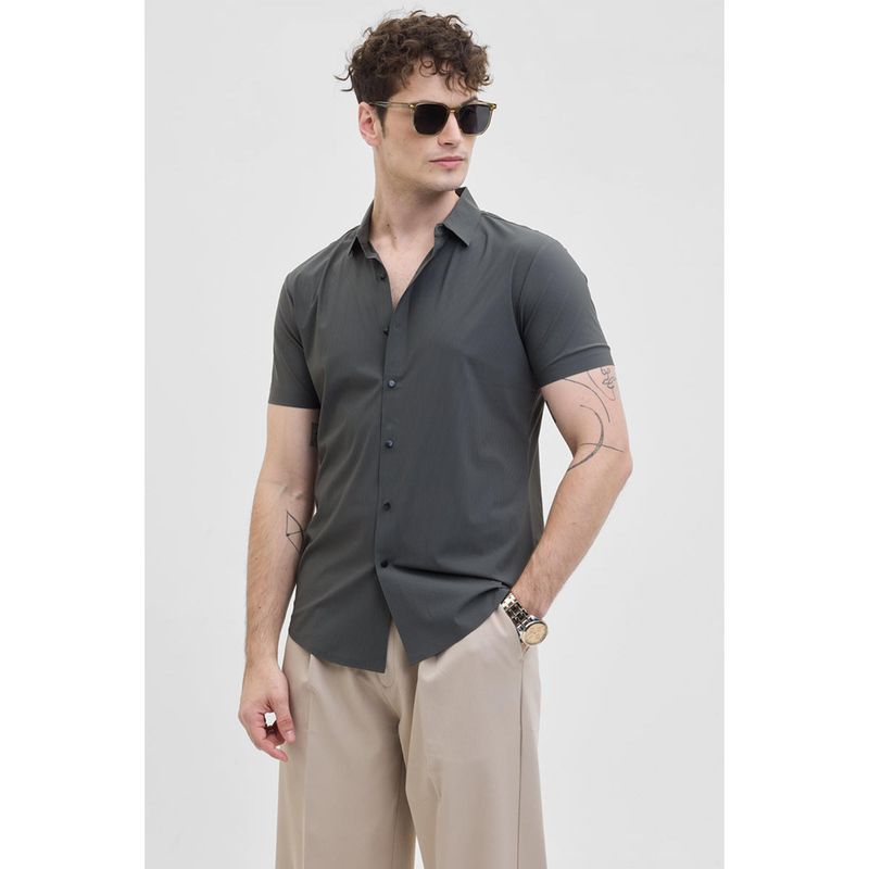 Snitch Dark Grey Stripes Technical Stitchless Shirt (2XL)