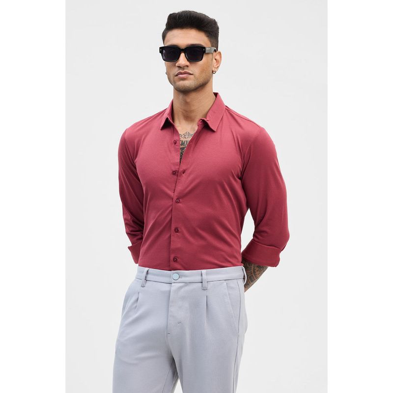 Snitch Red Slim Fit Stretch Shirt (L)