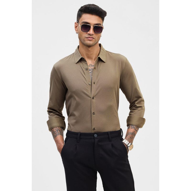 Snitch Khaki Slim Fit Stretch Shirt (2XL)