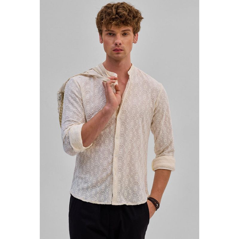 Snitch Cream Mandarin Embroidered Shirt (2XL)