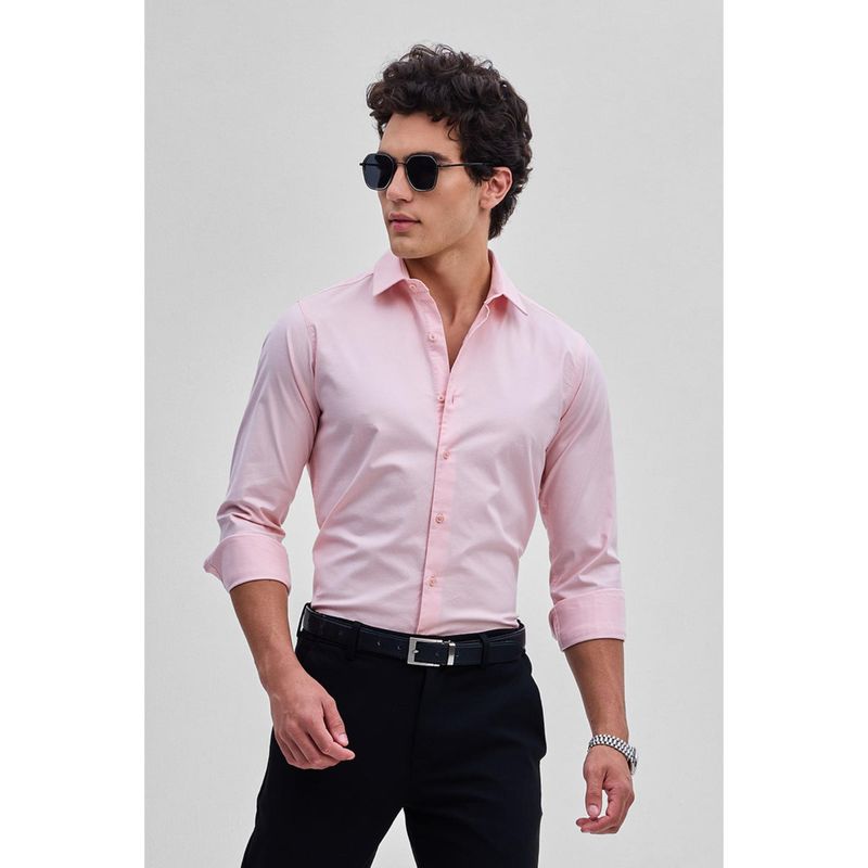 Snitch Light Pink Stretchable Slim Fit Shirt (2XL)