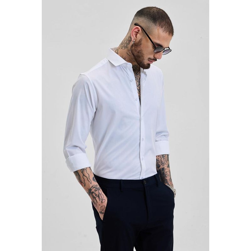 Snitch White Slim Fit Stretch Shirt (2XL)