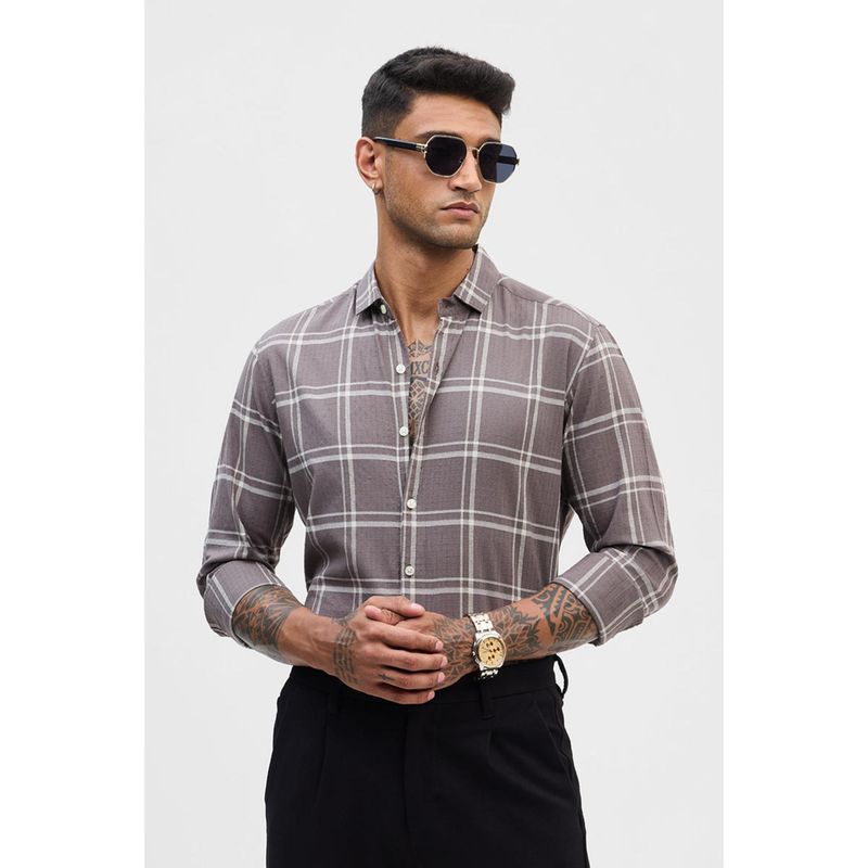 Snitch Brown Checks Slim Fit Shirt (2XL)